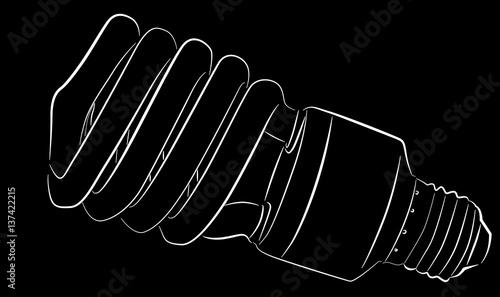 fluorescent electric lamp sketch isolated on black