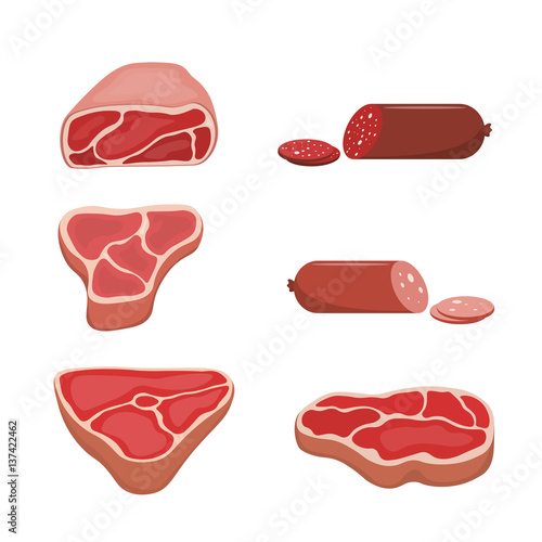 Set of meat food Isolated on white background