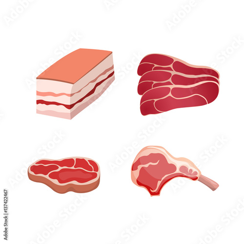 Set of meat food Isolated on white background