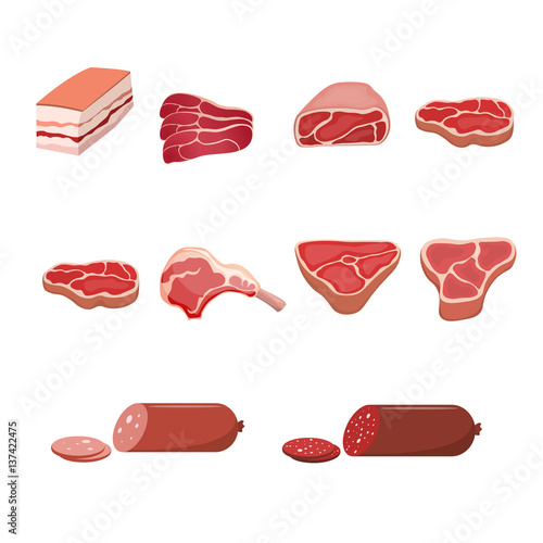 Set of meat food Isolated on white background