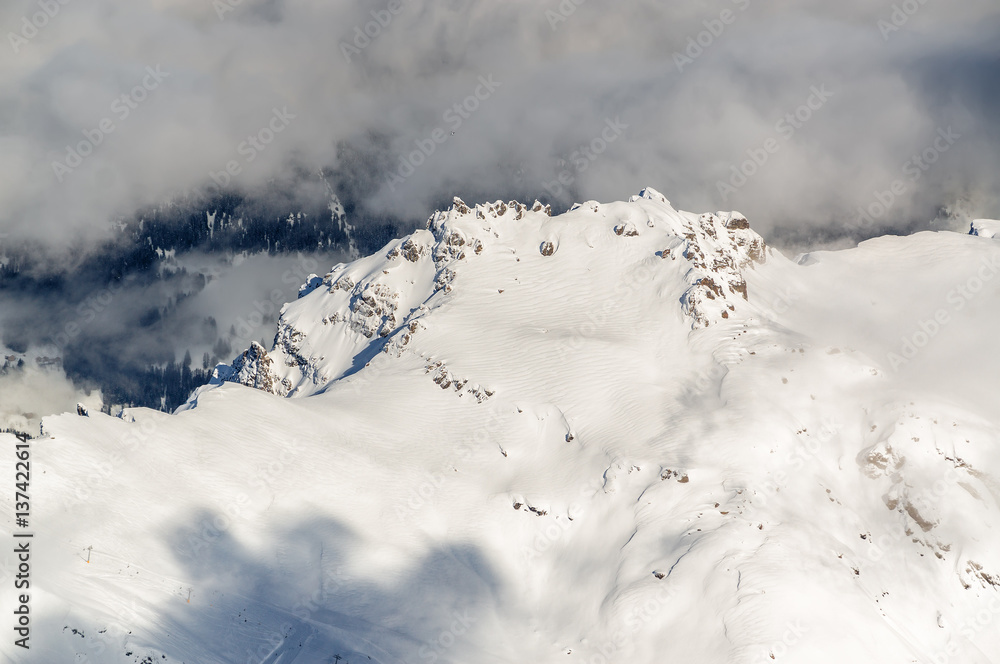 Sunny view of Dolomites from Marmolada glacier of Arabba, Trentino-Alto-Adige region, Italy.