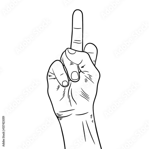 Sketch of the clenched fist with lifted by a middle finger