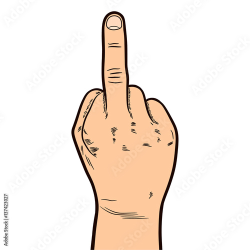 Sketch of the clenched fist with lifted by a middle finger