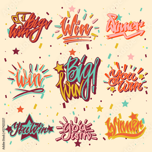 Big win text writing or vector lettering