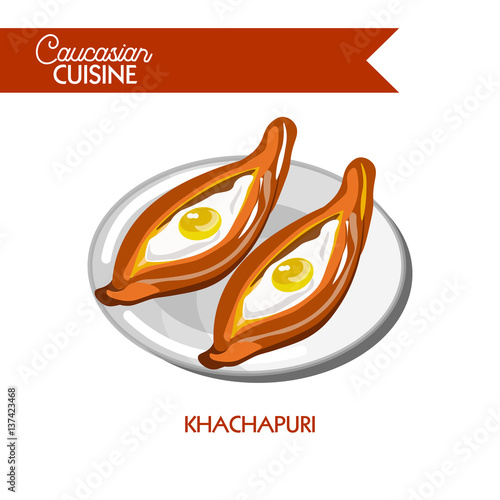 Khachapuri Caucasian Georgian cuisine vector flat icon
