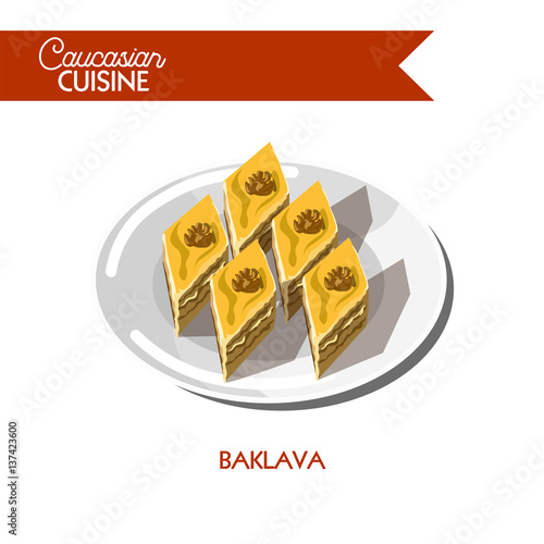 Baklava pastry dessert Caucasian cuisine vector flat icon