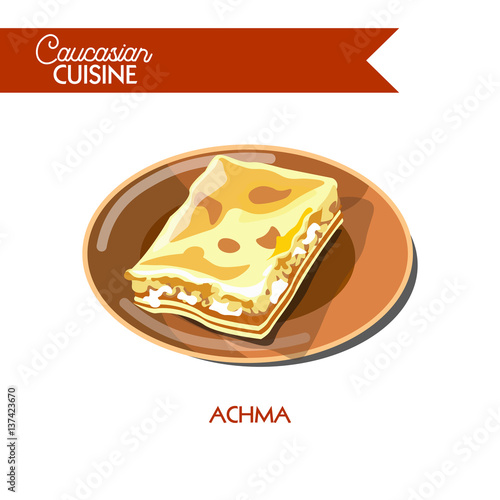 Achma Caucasian Georgian cuisine vector flat icon