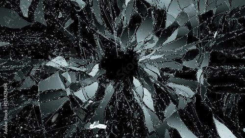 Broken and damaged glass slow motion Alpha matte
