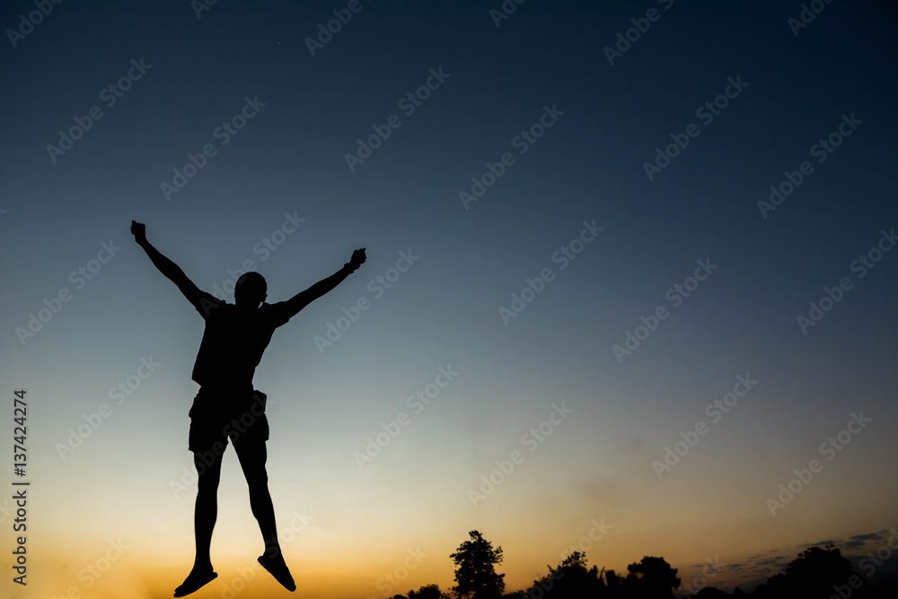 silhouette man Jump with happy