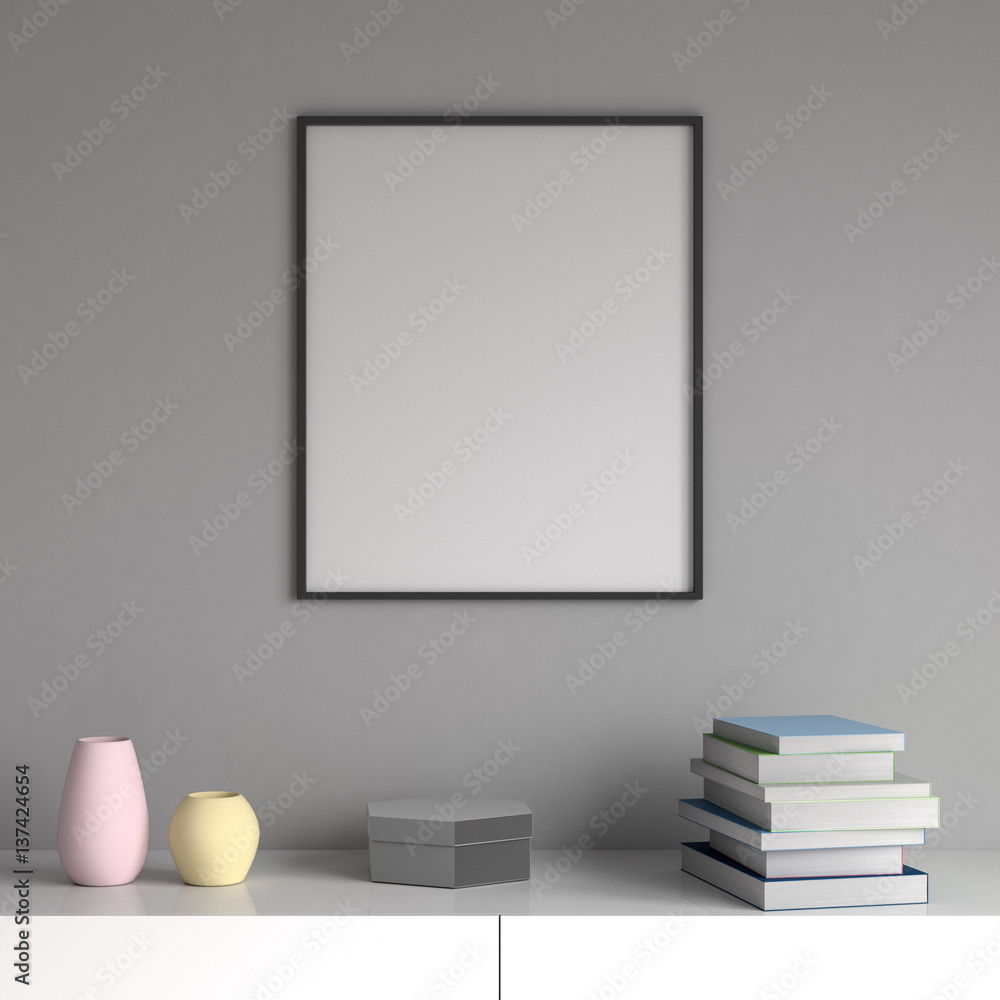 Mockup poster in the interior, trend color, 3D rendering