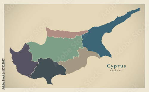 Photo Modern Map - Cyprus with coloured regions CY refreshed design