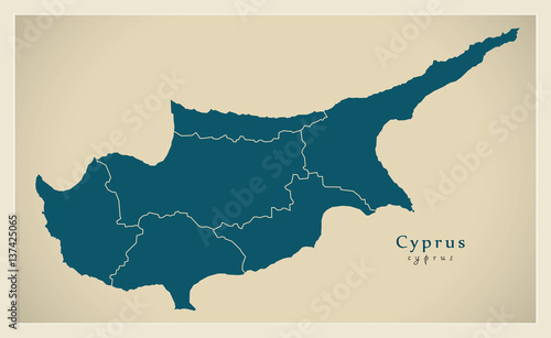 Canvas Print Modern Map - Cyprus with regions CY refreshed design