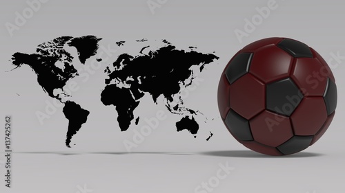 World Map and Soccer ball. 3D illustration. CG. High resolution.