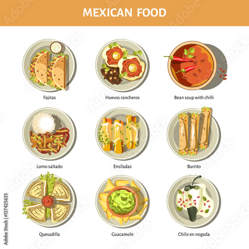 Mexican food cuisine vector icons for restaurant menu
