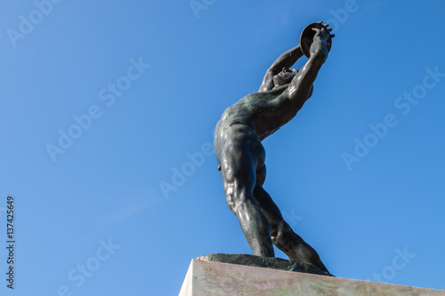 Athens, Greece - February 12, 2017: bronze discobolus from the Panathenaic Stadium in Athens