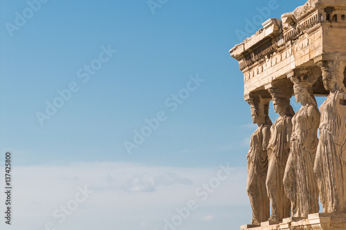 Athens, Greece - February 12, 2017: Details of the south porch of Erechtheion with the Caryatids