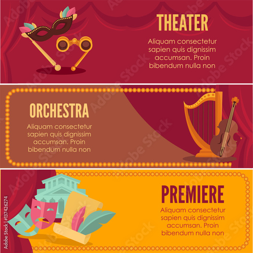 Theater or orchestra premiere banners vector templates
