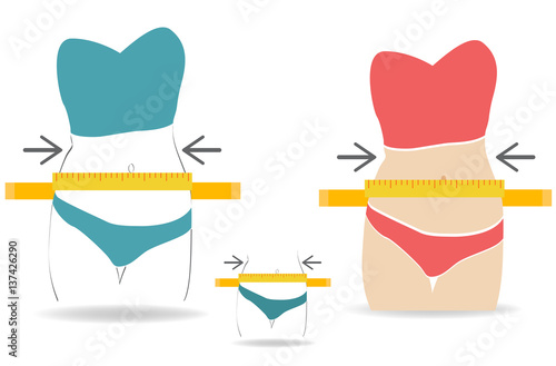 Weight loss icon. Slim lady with measuring tape
