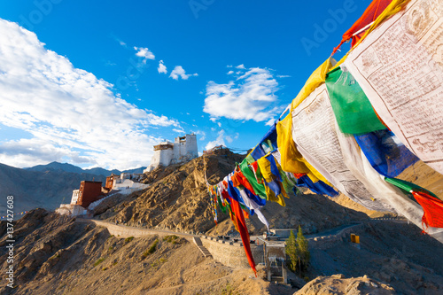 Leh Tsemo Fort Gompa Prayer Flags View Ladakh photo