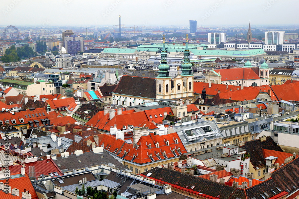 Travel to Vienna, Austria. The view on the city and the roofs of houses.