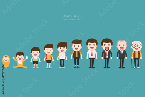 man characters, the cycle of life from childhood to old age