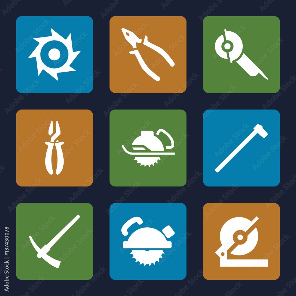 Set of 9 carpentry filled icons Set of 9 carpentry filled icons