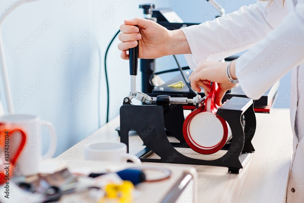 Woman making thermal transfer print