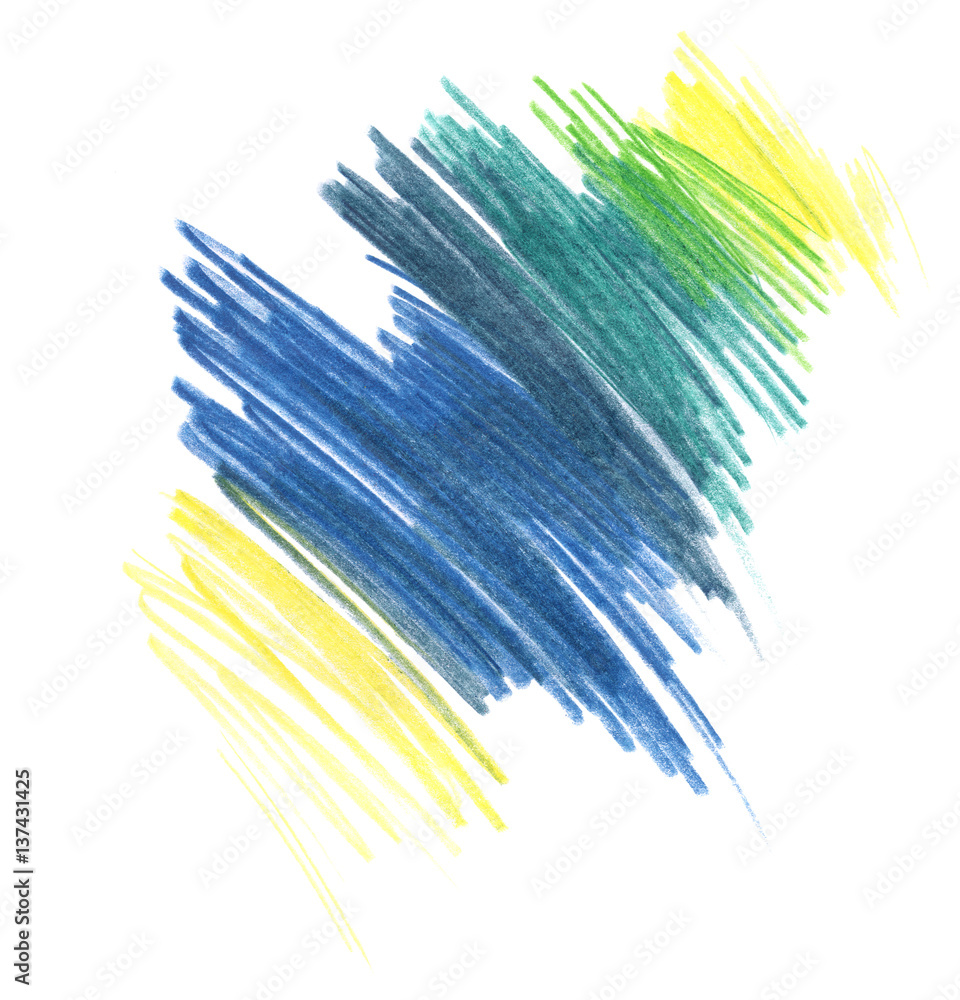  Colored pencils; Hatching colored pencils. Abstract spot, texture, gradient. On a white background - obrazy, fototapety, plakaty 