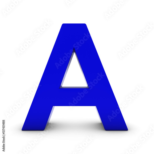 Blue Letter A Isolated on White with Shadows 3D Illustration