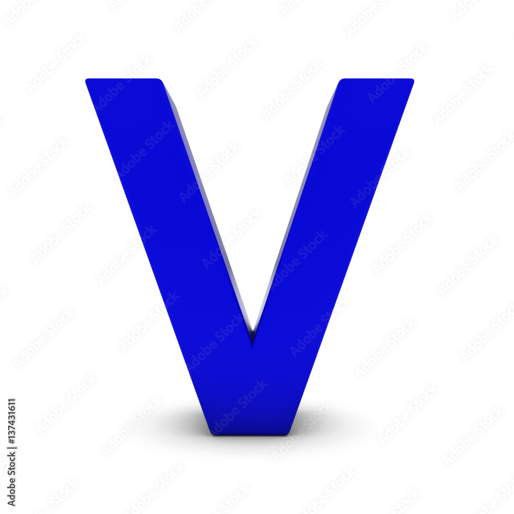 Blue Letter V Isolated on White with Shadows 3D Illustration Blue Letter V Isolated on White with Shadows 3D Illustration