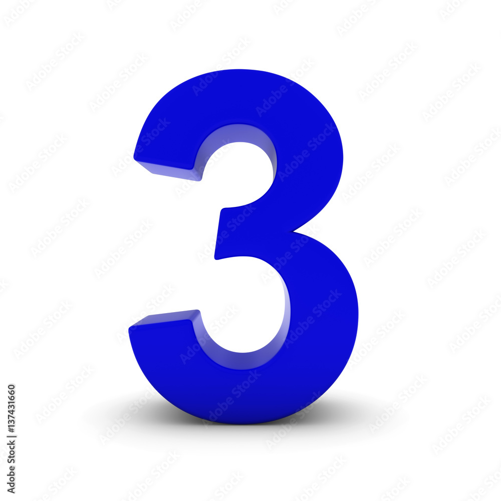 Blue Number Three Isolated on White with Shadows 3D Illustration Blue Number Three Isolated on White with Shadows 3D Illustration