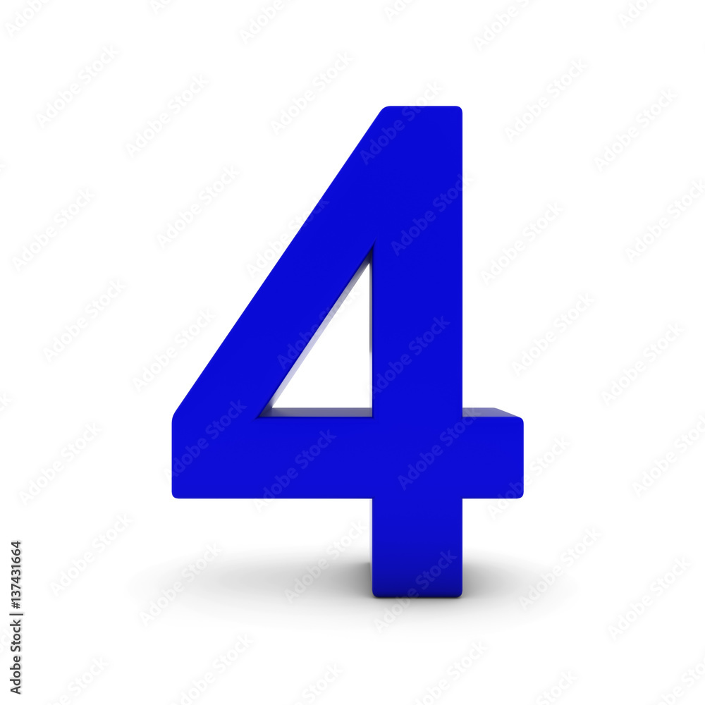 Blue Number Four Isolated on White with Shadows 3D Illustration Blue Number Four Isolated on White with Shadows 3D Illustration