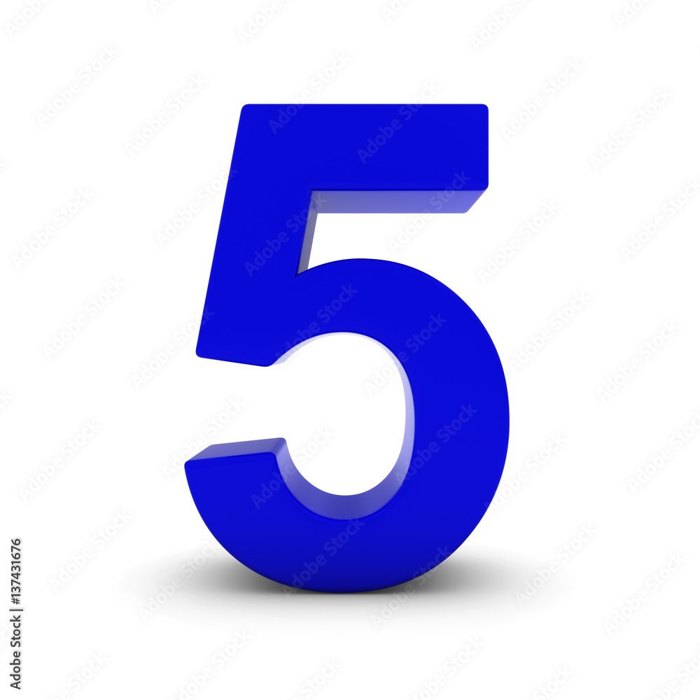 Blue Number Five Isolated on White with Shadows 3D Illustration Blue Number Five Isolated on White with Shadows 3D Illustration