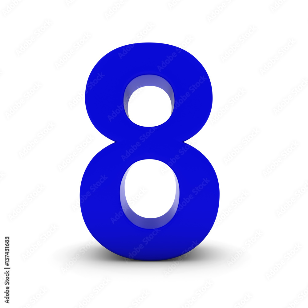 Blue Number Eight Isolated on White with Shadows 3D Illustration Blue Number Eight Isolated on White with Shadows 3D Illustration