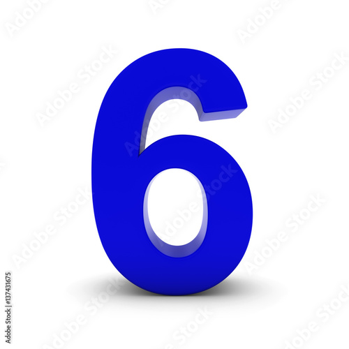 Blue Number Six Isolated on White with Shadows 3D Illustration