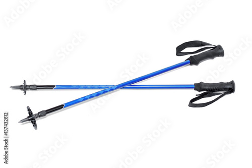 Blue Ski Pole stick isolated on white photo