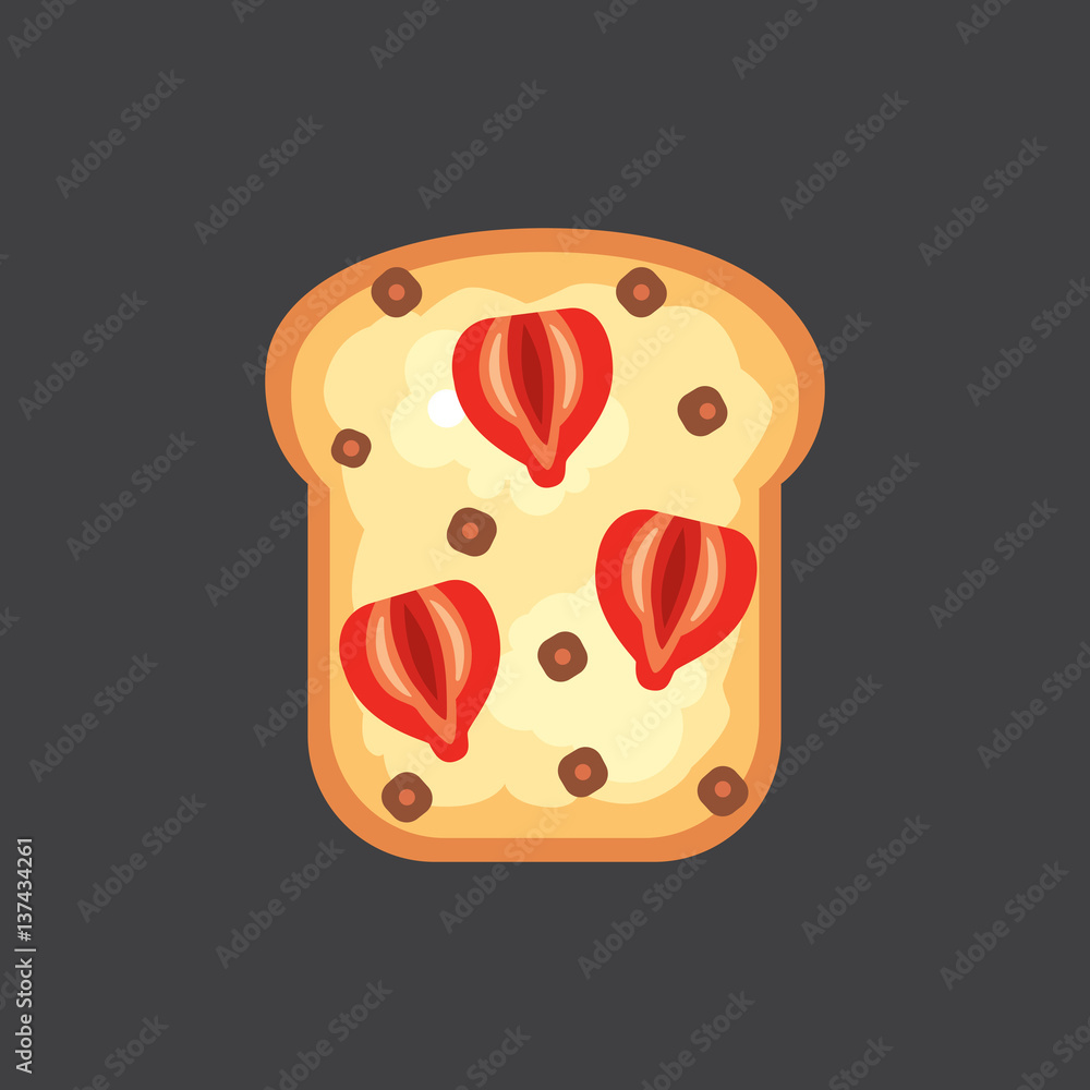Set toasts and sandwich breakfast. Bread toast with jam, egg, cheese, blueberry, peanut butter, salami, fish. Flat vector illustration. Set toasts and sandwich breakfast. Bread toast with jam, egg, cheese, blueberry, peanut butter, salami, fish. Flat vector illustration.