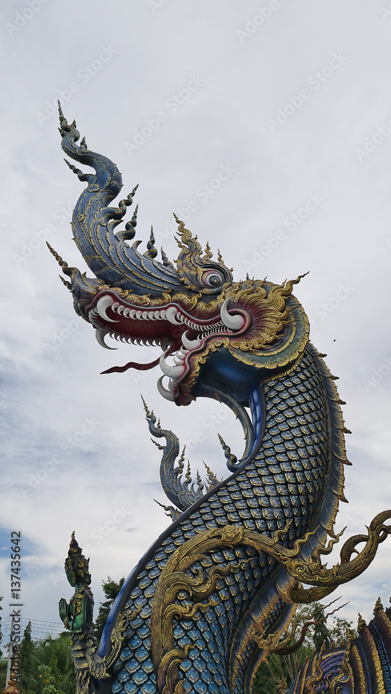 King of Naga, Thai Dragon, temple in thailand background King of Naga, Thai Dragon, temple in thailand background