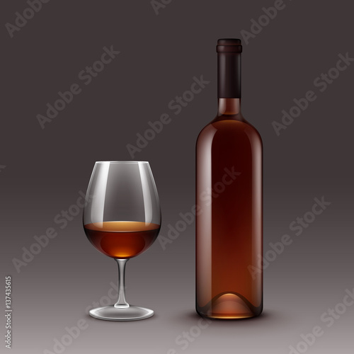 Vector Set of Wine Bottles and Glasses Isolated on Background