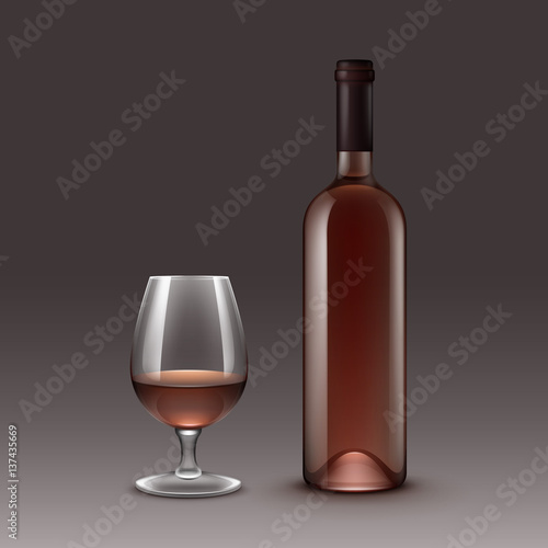 Vector Set of Wine Bottles and Glasses Isolated on Background