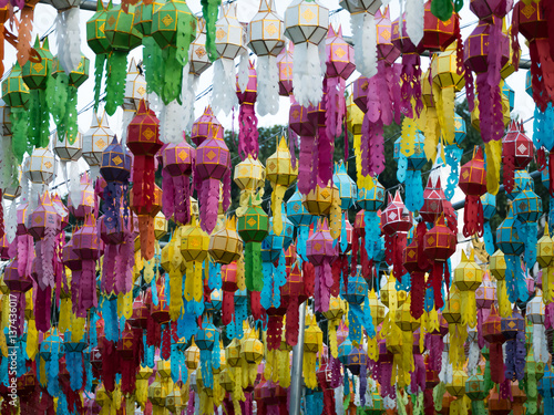 Colorful Lamp Loy Krathong Wat Phra That Haripunchai Lamphun  Thailand © kanchana