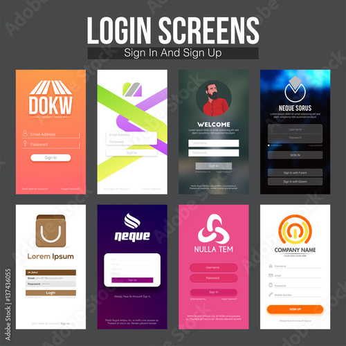 Set of Mobile Sign In and Sign Up UI template.