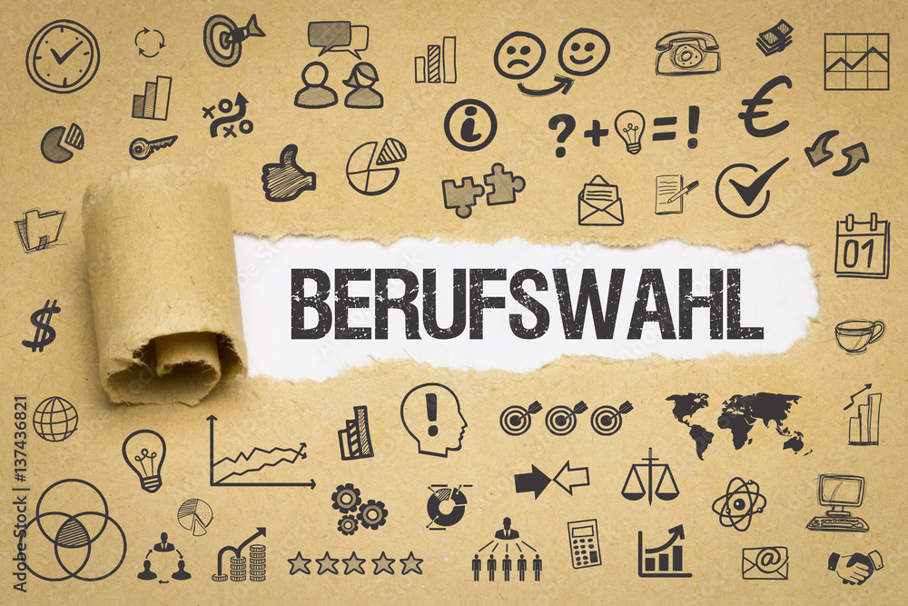 Berufswahl / Papier mit Symbole Stock Photo Adobe Stock