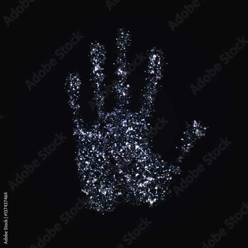 Human hand made of polygons