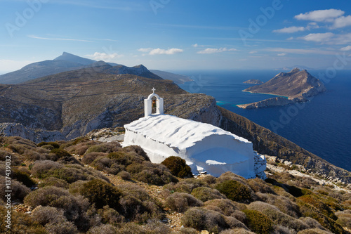 View of the rough coastline of Amorgos island.