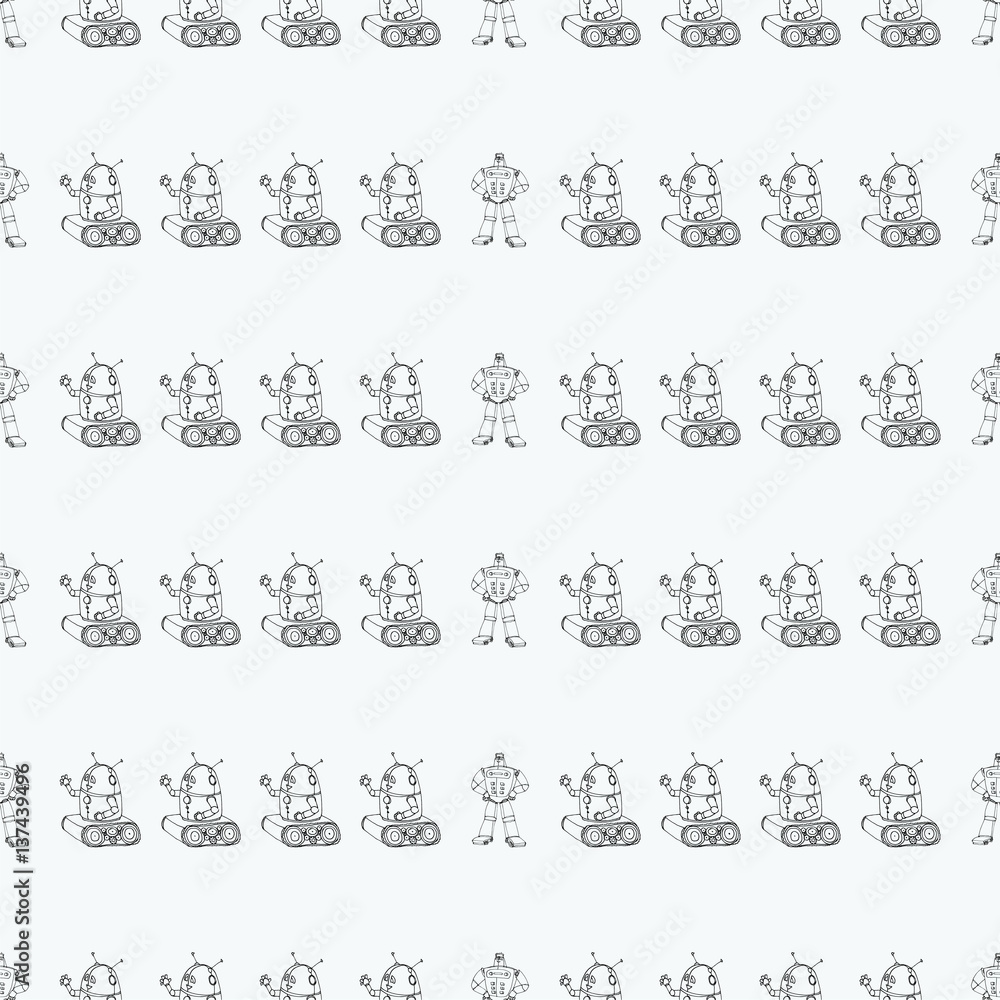 Robot doodles pattern.