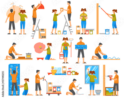 Home Renovation Flat Color Decorative Icons 