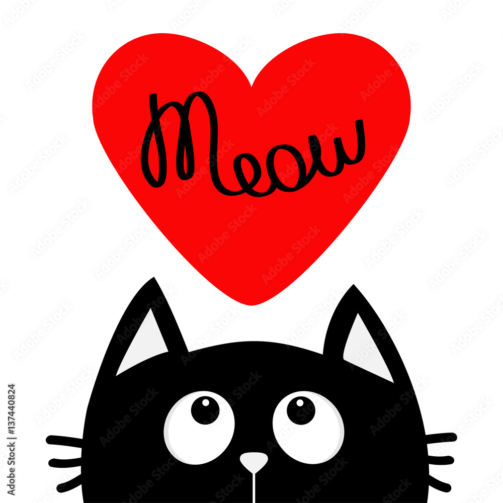 Two Black Cat Head Couple Family Icon. Red Heart Set. Cute Funny Cartoon  Character. Valentines Day Love Text Greeting Card Stock Vector -  Illustration of child, design: 86362629