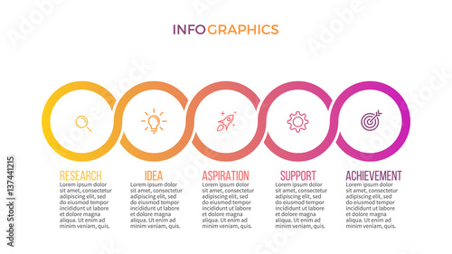 Business infographics. Presentation slide, chart, diagram with 5 steps, circles. photo