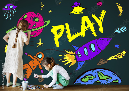 Kids Imagination Space Rocket Joyful Graphic Concept photo